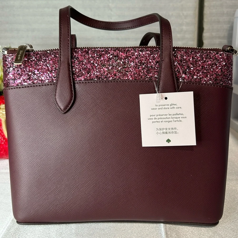 NWT Kate Spade burgundy glitter crossbody bag